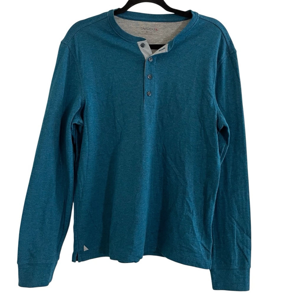 UNTUCKit Grassi Blue Long Sleeve Henley Cotton Blend Shirt Size Medium